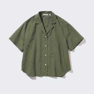 Uniqlo Linen Blend Open Collar Short Sleeve Shirt
